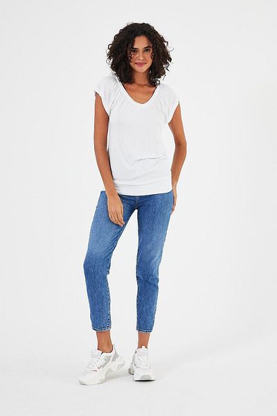 Penyelux Women's White T-Shirt - Cotton, V-Neck, Thick Sling, Flexible, Short Sleeve