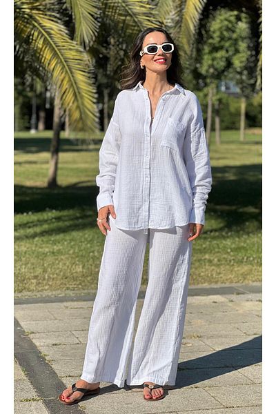 Atelier Derin Cămașă albă de muselină cu mânecă lungă