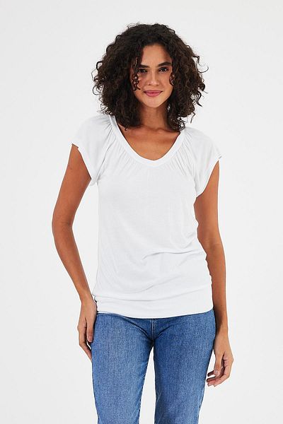 Penyelux Women's White T-Shirt - Cotton, V-Neck, Thick Sling, Flexible, Short Sleeve