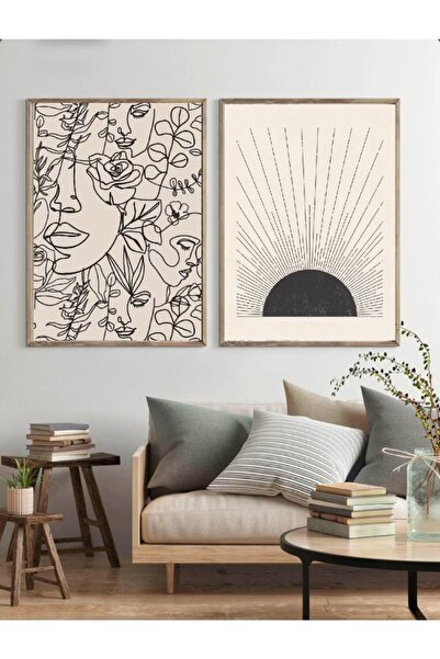 woodhomeworks Ahşap 2'li Çerçeveli Soyut Dekoratif Tablo