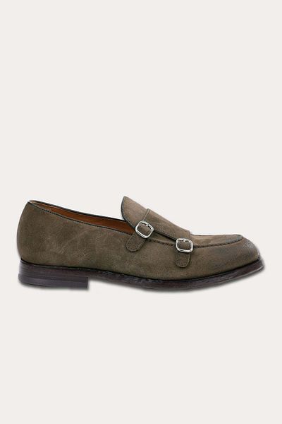 Green George Double Buckle Suede Loafer Shoes