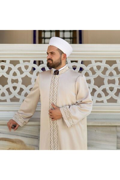 İkranur Lüks Kubbe Çift Bordur Imam Cübbesi Vizon