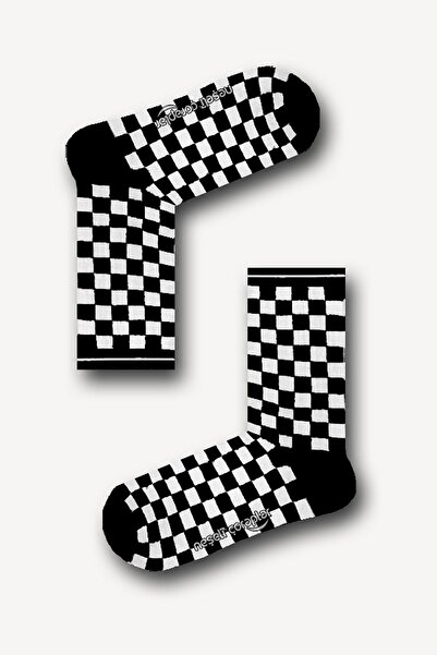 Neşeli Çoraplar Siyah Dama Desenli Atletik Erkek Çorap