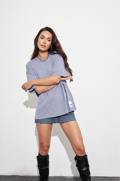 Bases Tricou Premium Basic Oversize - Albastru, 100% bumbac, Maneca scurta, Efect Pale