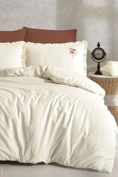 Türkiz Collection Türkiz Σετ Παπλωματοθήκης Turkiz Jolie Cream Διπλό 100% Βαμβάκι