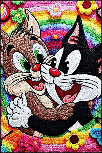 Rugs Modern Halı Çizgi Karakterler Çok Renkli Bugs Bunny Desenli Kreatif Mode...