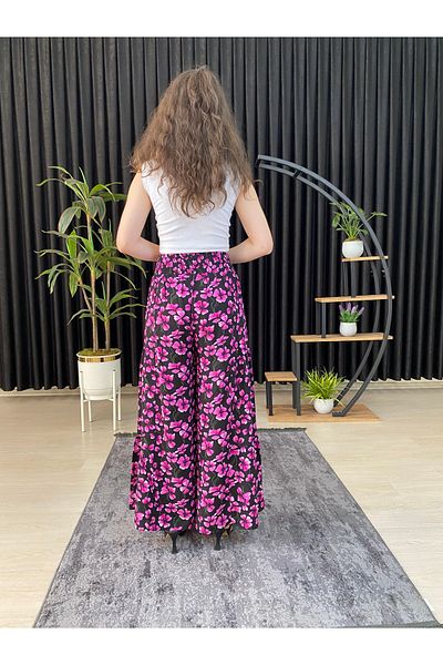 ESPOİRPLUS Fuchsia Clover Patterned - Gathered Lycra Women's Woven Trouser Skirt