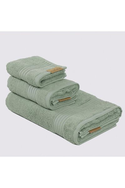 Ecocotton Venus Green Stripe Bordered 100% οργανικό βαμβάκι 3 τεμαχίων σετ πετσετών