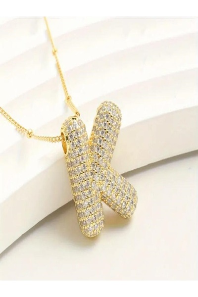 H&S AKSESUAR H&S Kadın Çelik Gold Taşlı Balon Harf Kolye ( K HARFİ )