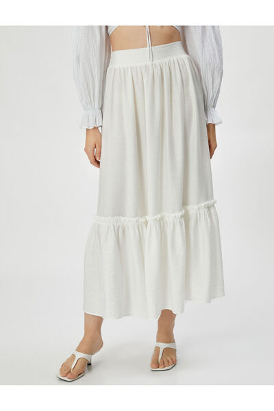 Koton Віскозна довга спідниця з воланами Текстурована з високою талією з оборками