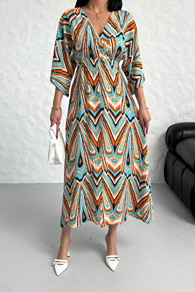 Neşeli Butik kadın düşük kol desenli viskonk elbise NBG021