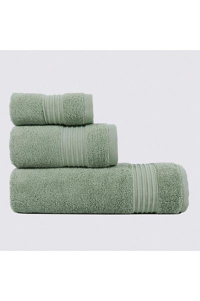 Ecocotton Venus Green Stripe Bordered 100% οργανικό βαμβάκι 3 τεμαχίων σετ πετσετών