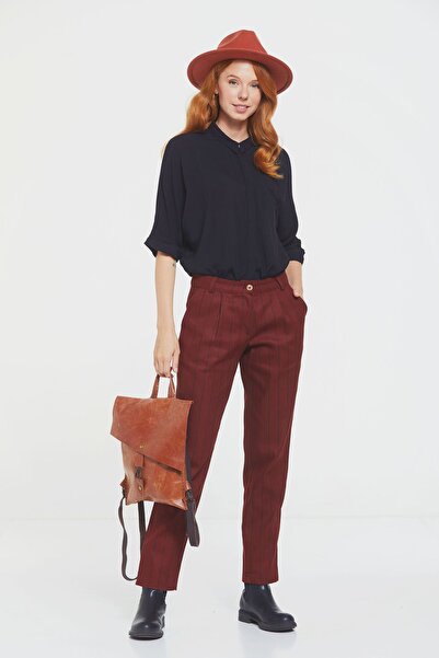 Clandestino Çizgili Rahat Kesim Şık Bohem Pantolon Kiremit