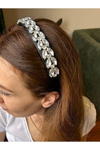 ByMerve Bym092 Satin 4 Cm - Black Thick Jewelled Elegant Evening Dress