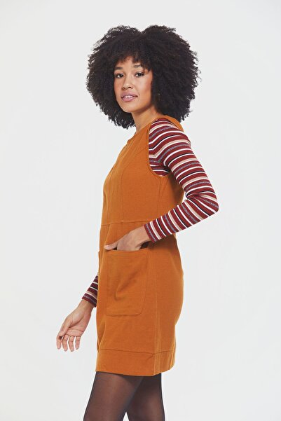 Clandestino Mini Pamuklu Jile Elbise Taba