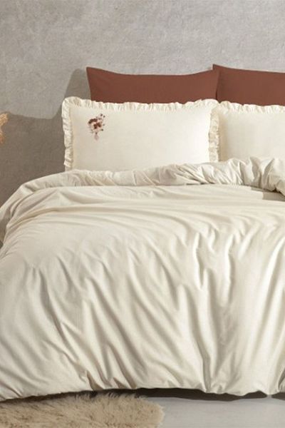 Türkiz Collection Türkiz Σετ Παπλωματοθήκης Turkiz Jolie Cream Διπλό 100% Βαμβάκι