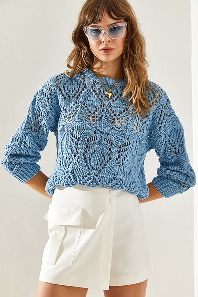Bianco Lucci Openwork Women's Knitwear Blouse -20246173