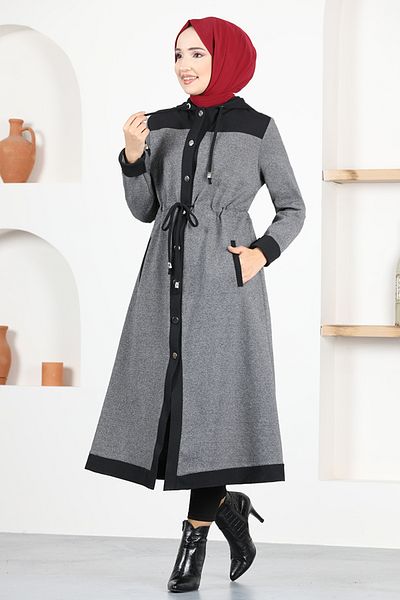 ModaMerve غطاء رمادي بأزرار - MSL19047
