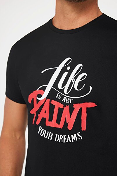 Tudors Ανδρικό μπλουζάκι με στάμπα σε μαύρο χρώμα - 100% βαμβάκι, λαιμόκοψη