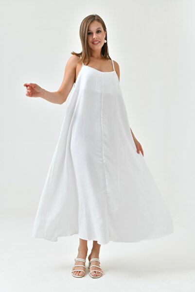 vuvutasarım فستان شاطئ أساسي متوسط الطول من قماش Aerobin - رقبة واسعة وتفاصيل...