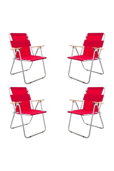 Bofigo 4 Adet Katlanır Kamp Sandalyesi Kırmızı