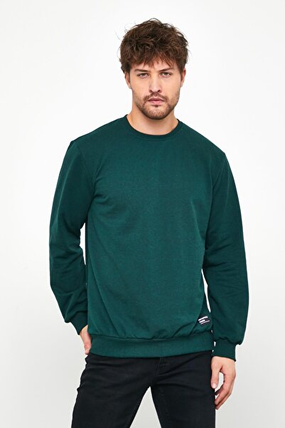 COMEOR Erkek Koyu Yeşil Basic Bisiklet Yaka Regular Fit Normal Kesim 2 İplik Sweatshirt