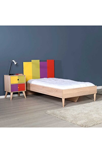 Adore Mobilya Rainbow Tek Kişilik Karyola-Sonoma-Renkli 105x106x206 cm (GxYxD)