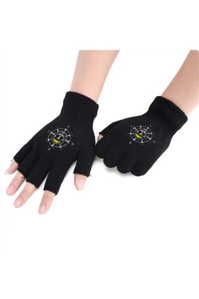 Touz Moda Mănuși de cuplu unisex cu decupaj negru cu imprimeu Skull Compass