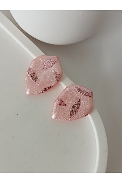 La fee aksesuar ÇELİK KÜPE APARAT-PARLAK PEMBE SİMLİ KISA SABİT EL YAPIMI POLİMER KİL KÜPE