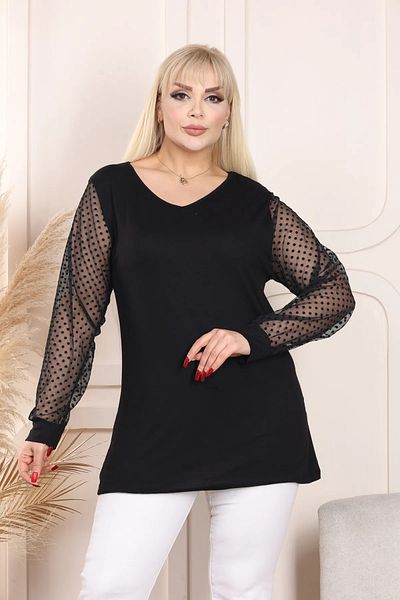 ViolettaXL Plus Size Polka DoT Viscose Tunic - Tulle Sleeve DeTail
