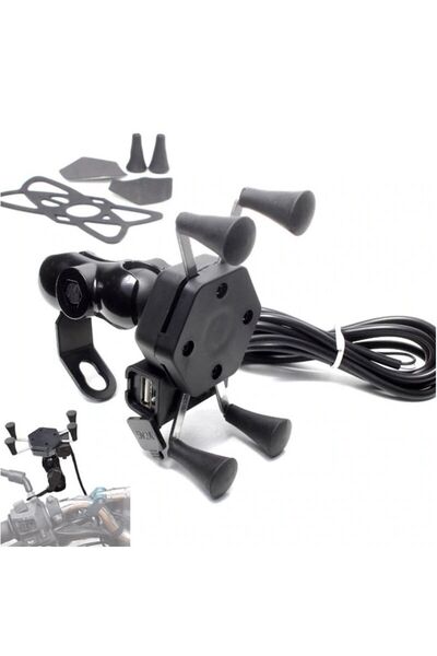 Asfal Usb Şarjlı Ayna Bağlantılı Motosiklet Telefon Tutucu Motor Tutacağı