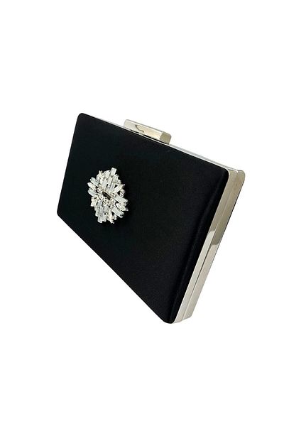 MidStore Culoare Neagră Satin Cu Carcasă Argintiu Piatră Argintie Geanta Rochie De Seara Geanta De Seara Portofoliu De Logodna Nunta