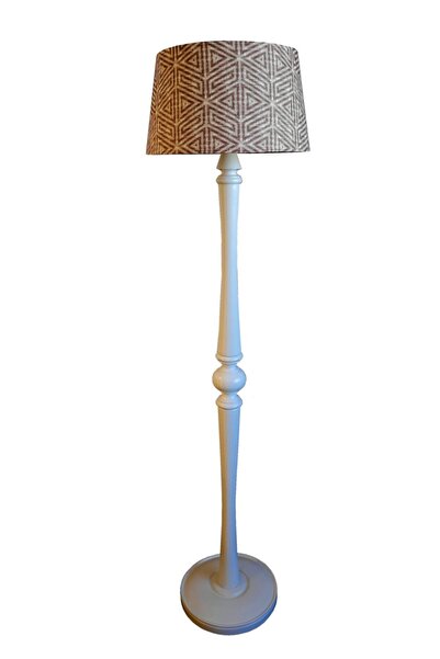 Lambada Torna Ayaklı El Yapımı Masif Lambader (üçgen Desen(bej)-beyaz Ayak)