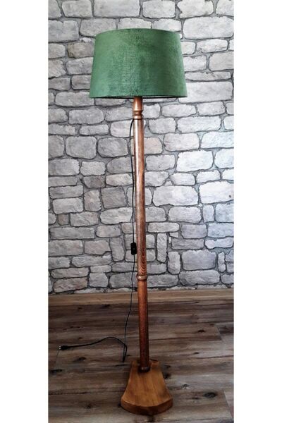 Lambada Masif Ahşap Tek Ayaklı Lambader ( Yeşil / Açık Ceviz)