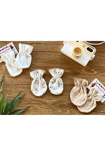 Renkli Puset Set of 3 Organic Cotton Combed Baby Gloves Aslan
