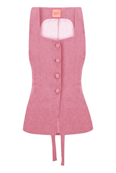 Whenever Company Gül Kurusu Önden Dört Düğmeli Arkadan Bağlama Detaylı Yelek