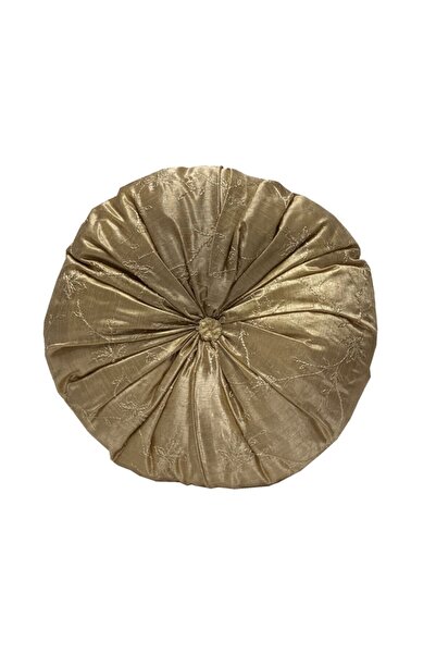 YASTIKMİNDER Tafta Sarı Nakışlı Daire Yuvarlak Dekoratif Kırlent Yastık