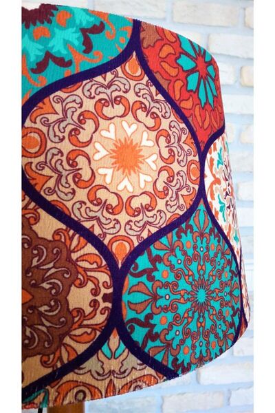 Lambada Torna Ayaklı Masif Sehpalı Lambader (kiremit Damla Desen/ Koyu Ceviz)