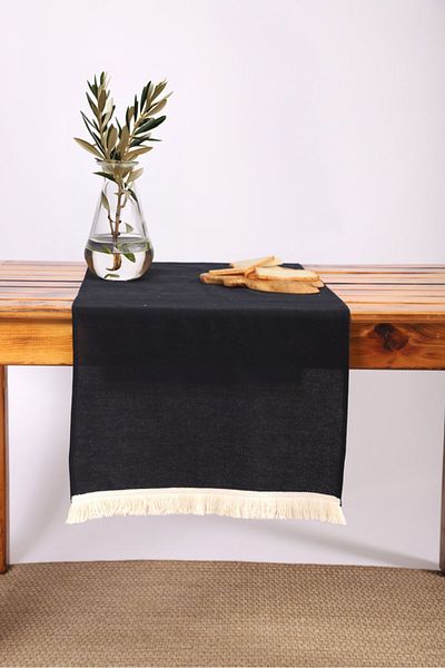 NDC HOME Τραπεζομάντιλο Premium Linen Black Tasseled Runner (45 x 150)
