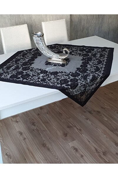 WENESSİ GÜLLÜ DESEN ÖRME FİSKOS ÖRTÜSÜ Siyah