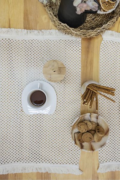 NDC HOME 4-Piece Placemat Raw Cotton Knitted Lace with Tassels (35x50)