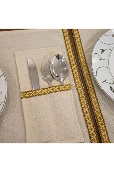 NDC HOME Linen Yellow Woven Stripe 6-Piece Placemat Set with Spoon Holder Gift 35x55