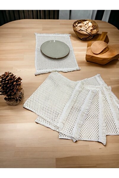 NDC HOME 4-Piece Placemat Raw Cotton Knitted Lace with Tassels (35x50)