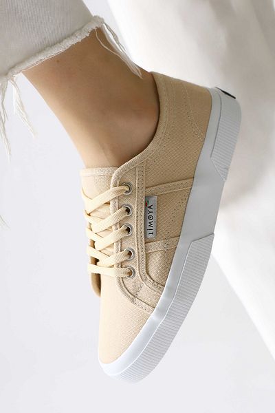 Limoya Pantofi de damă Timon Beige cu talpă confortabilă din in, pantofi sport pentru femei