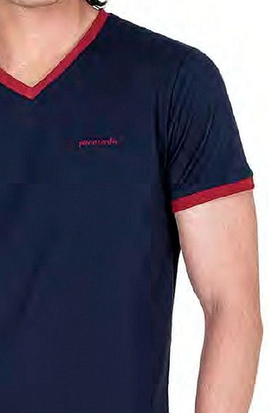 Pierre Cardin 6046 Men's Short Sleeve Combed Cotton Pajama Set-navy blue