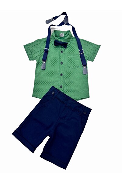 Esterella Men's Polka Dot Suit - Short Sleeve Shirt, Bow Tie Shorts