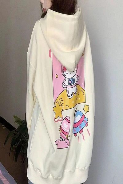 Köstebek NEFİGO Ecru Hello Kitty Astronaut Unisex 3 νήματα Χειμερινό φερμουάρ με κουκούλα