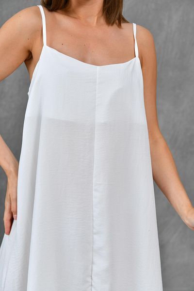 lovebox Weißer Aerobin-Stoff - Basic-Strandkleid mit breitem Kragen und verstellbaren Trägern 3378
