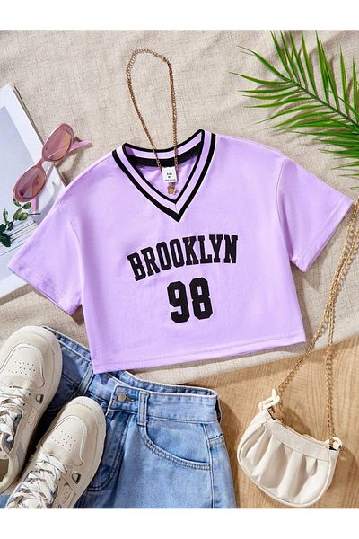 LePold Brooklyn V-Neck Printed Crop T-shirt - Girl
