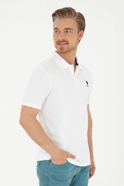 U.S. Polo Assn. ΒΑΣΗ. POLO Ανδρικό μπλουζάκι με λαιμόκοψη με κηρήθρα υφή με κανονική εφαρμογή - Λευκό M G081GL011.000. 1827972   Teks 013